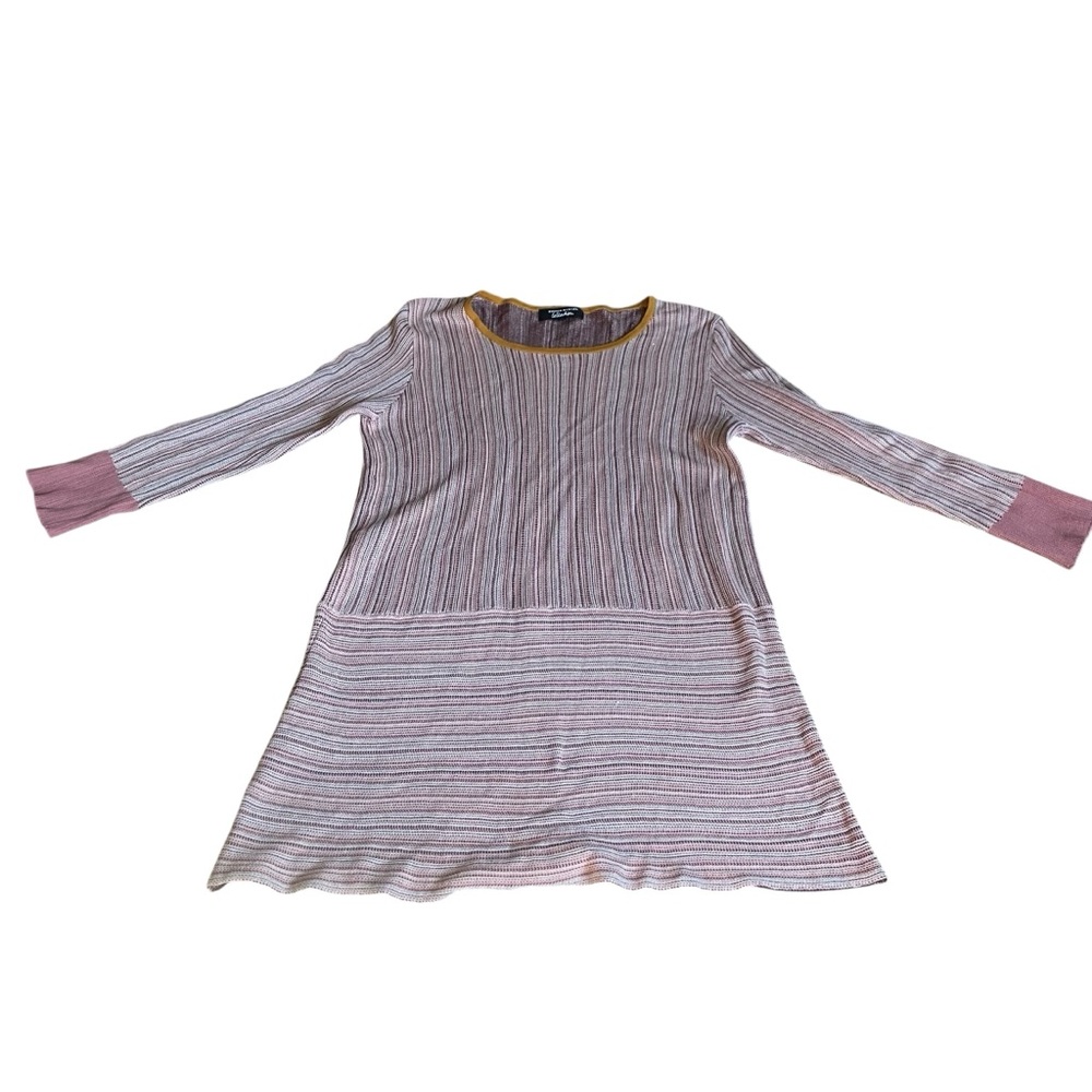 Women’s Sz 38 Sonia Rykiel Cotton 3/4 Striped Mini Dress Mauve Yellow Neckline
